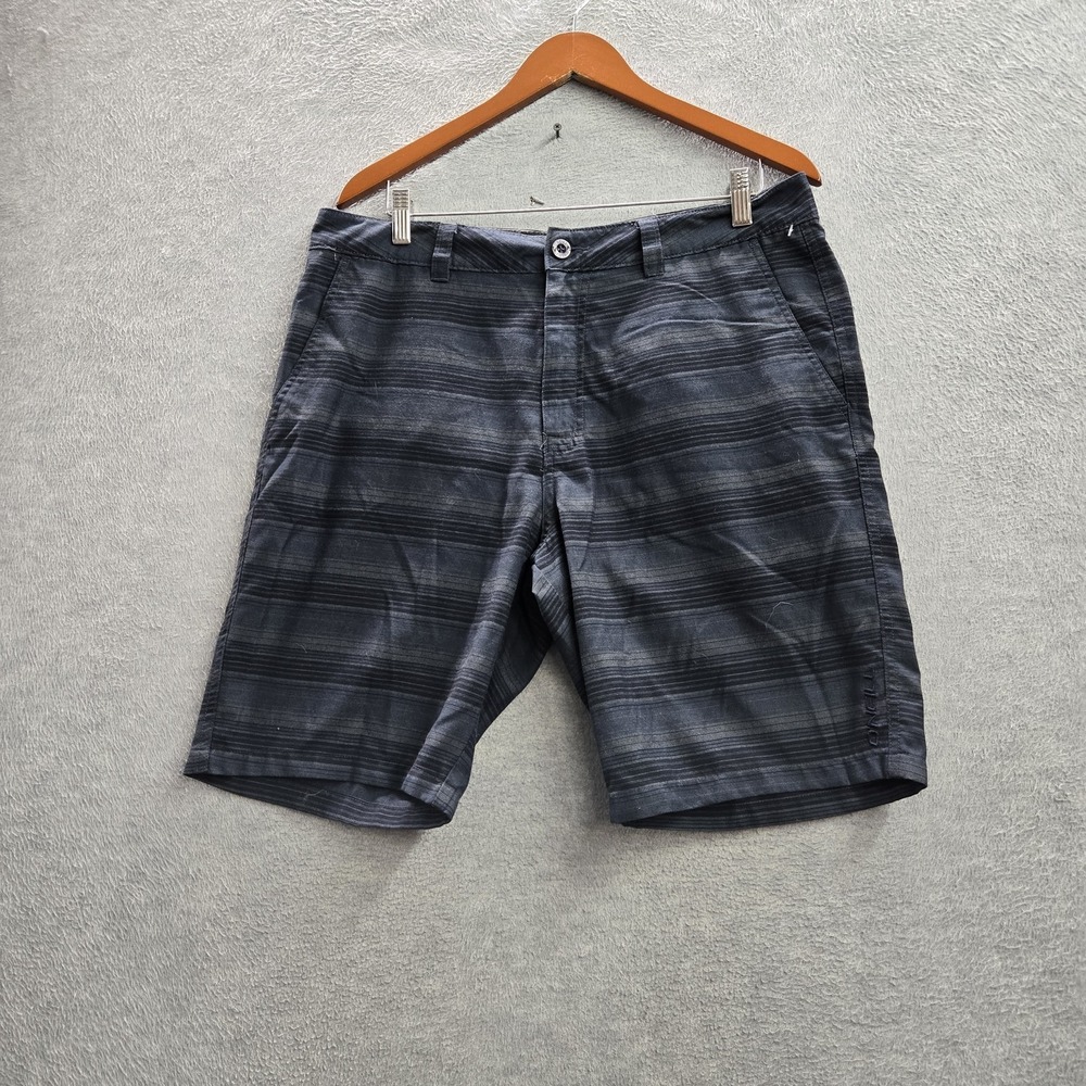 O'Neill Men Shorts 34 Gray Embroidered Striped Chino Casual Skater 9.5" Inseam